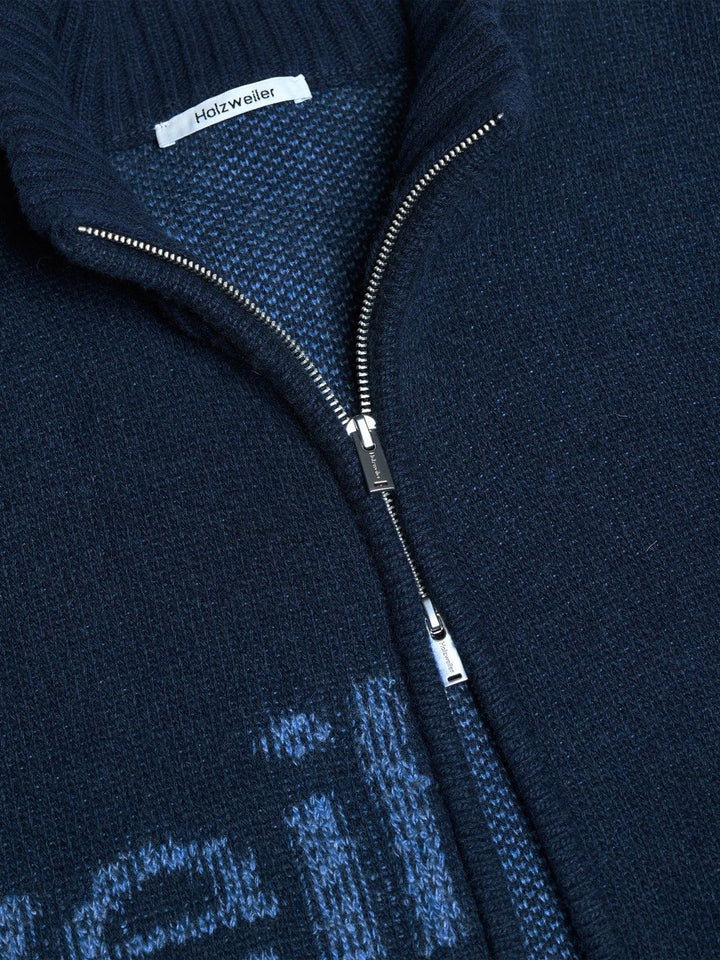 Haza Logo Zip Cardigan  Blue Mix