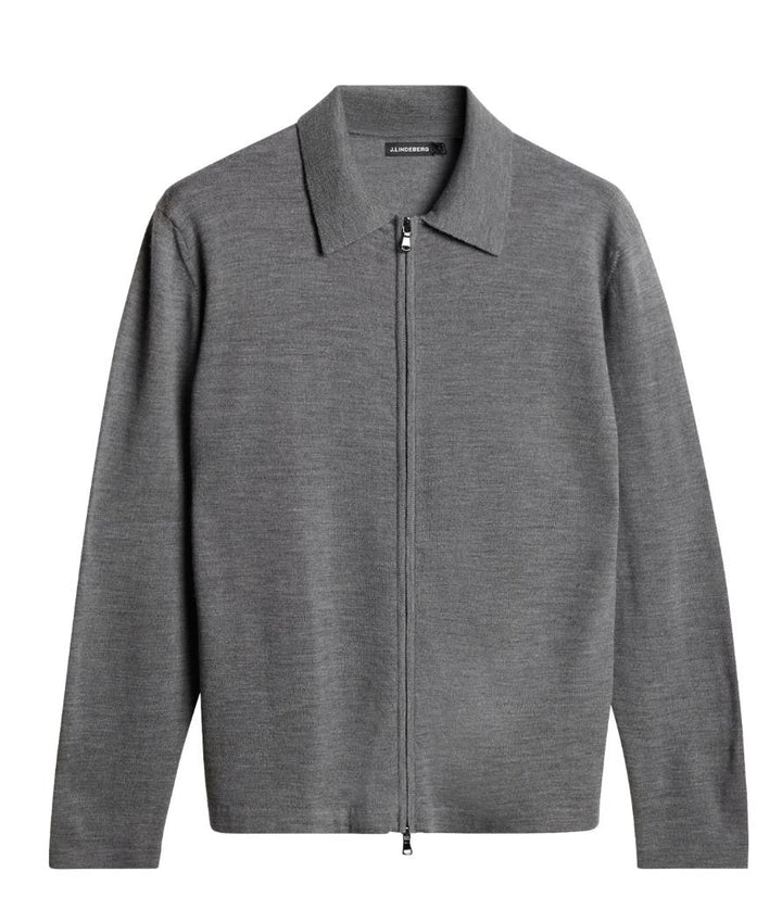 Kaleb Merino Zip Cardigan  Mid Grey Melange