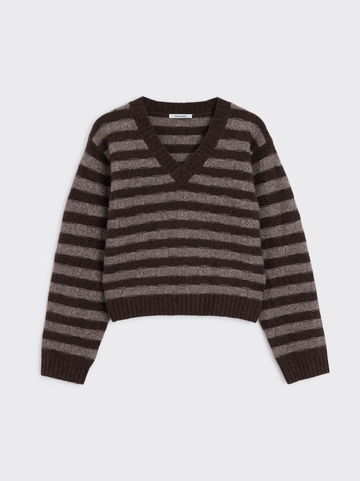 Maria Yak V-Neck Sweater  Brown Stripe