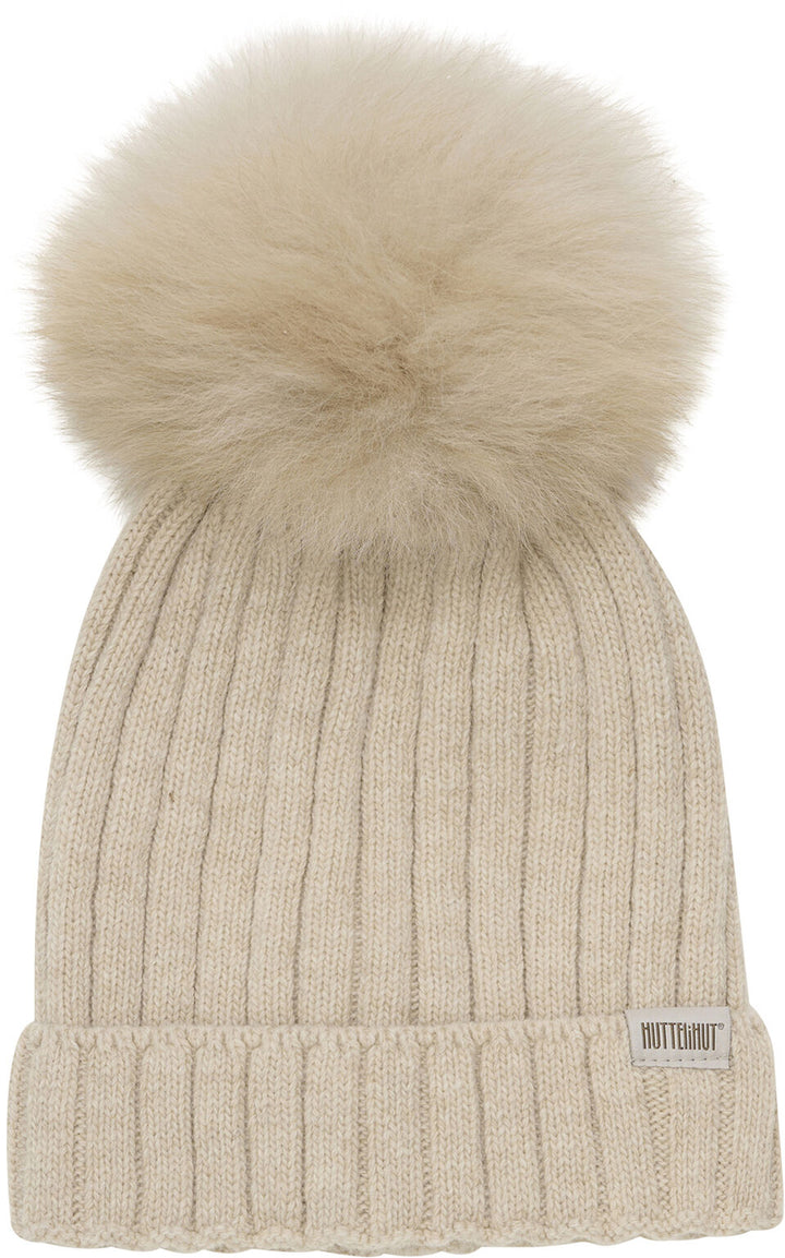 Hat Knit w. Alpaca Pompom  Sand Melange