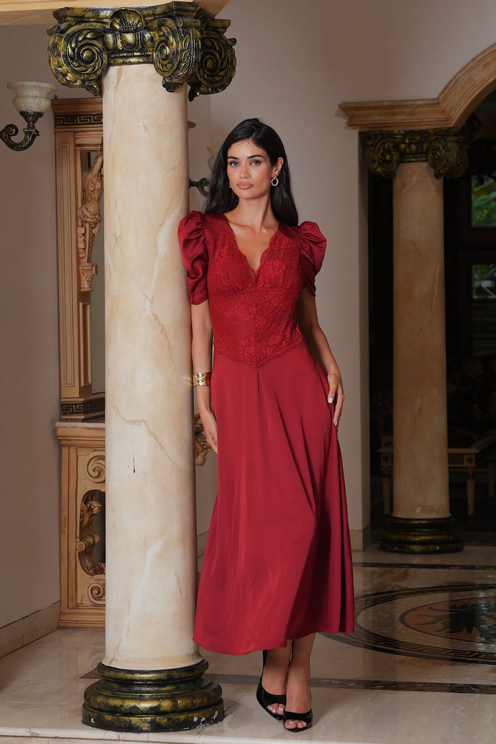 FRANCIS LACE MIDI DRESS  Red