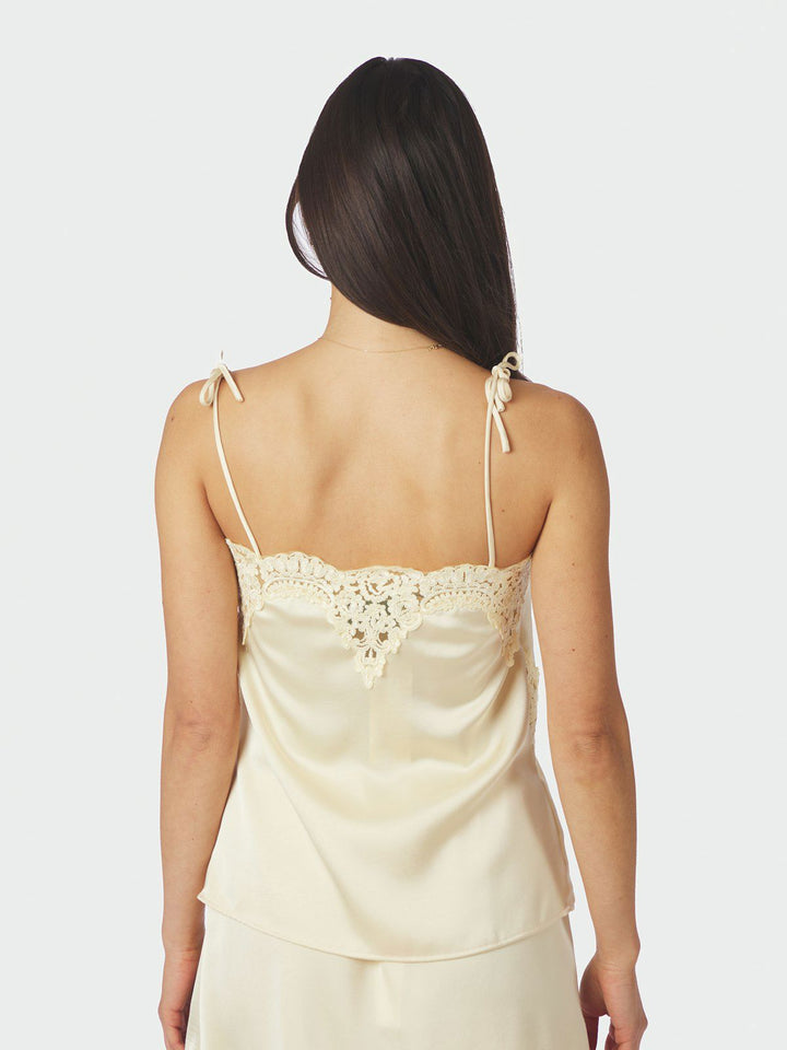 Kaela Heavy Sateen Lace Top  Light Yellow