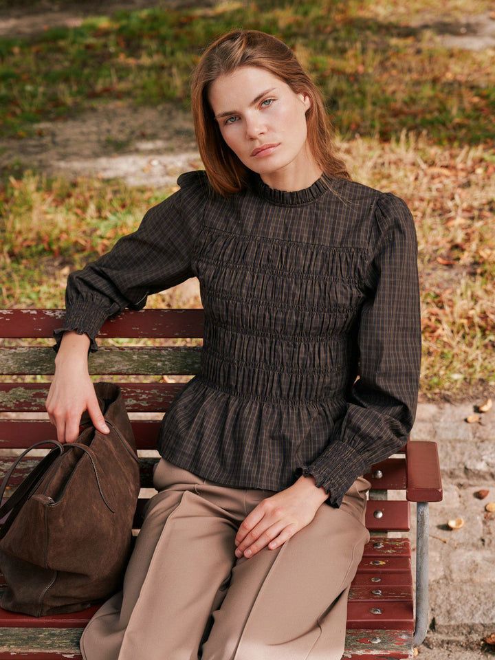 Possa Big Check Blouse Brown Check