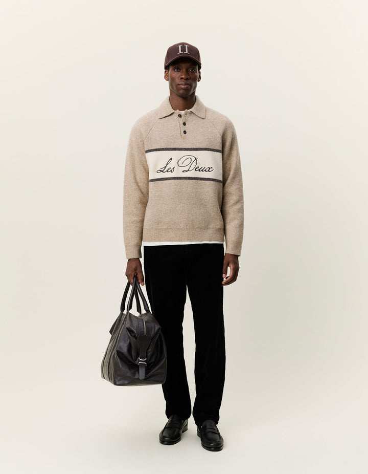 Signature Melange Knitted Polo Dark Sand Melange