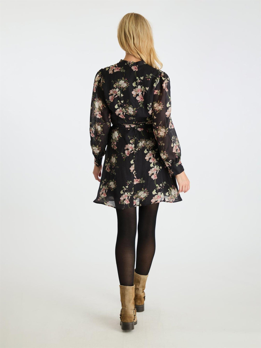 Heidi Print Flower Dress  Black