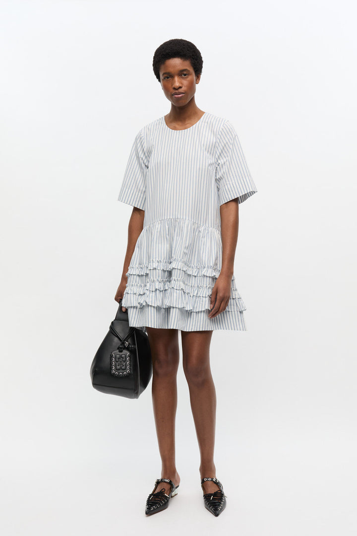 Stripe Cotton Mini Dress  Egret