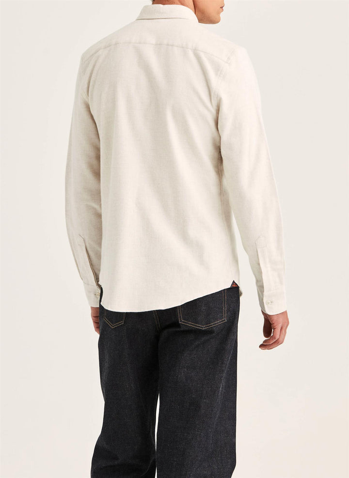 Flannel Herringbone Shirt-Slim Fit Off White