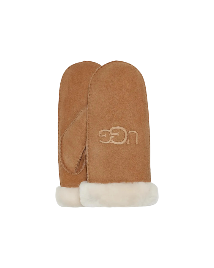 Sheepskin embroider mitt  Chestnut