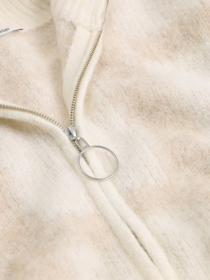 Tine Light Check Cardigan  Lt Brown Mix
