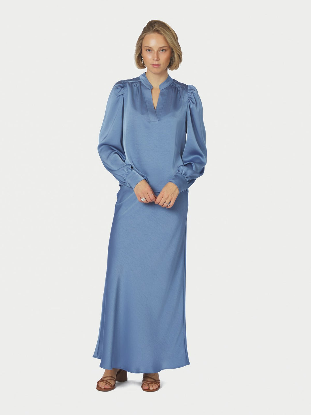 Rosslyn Heavy Sateen Blouse  Smoke Blue