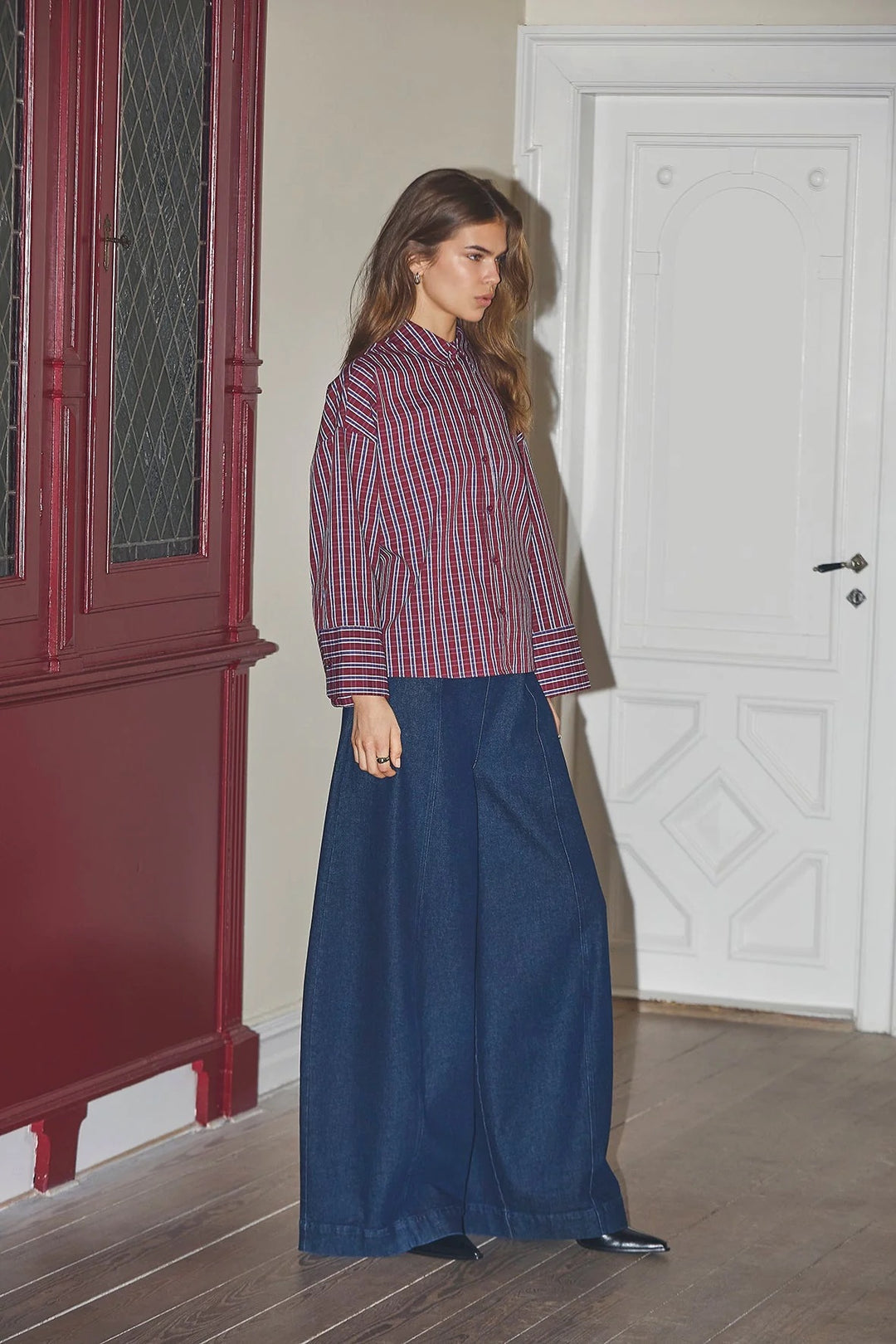 ReneeCC Check Cuff Shirt  Berry Red