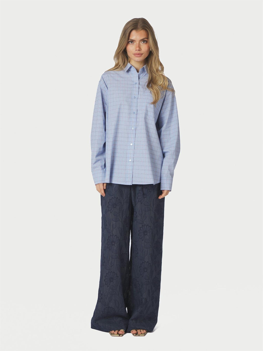 Dalma Triple Check Shirt  Light Blue