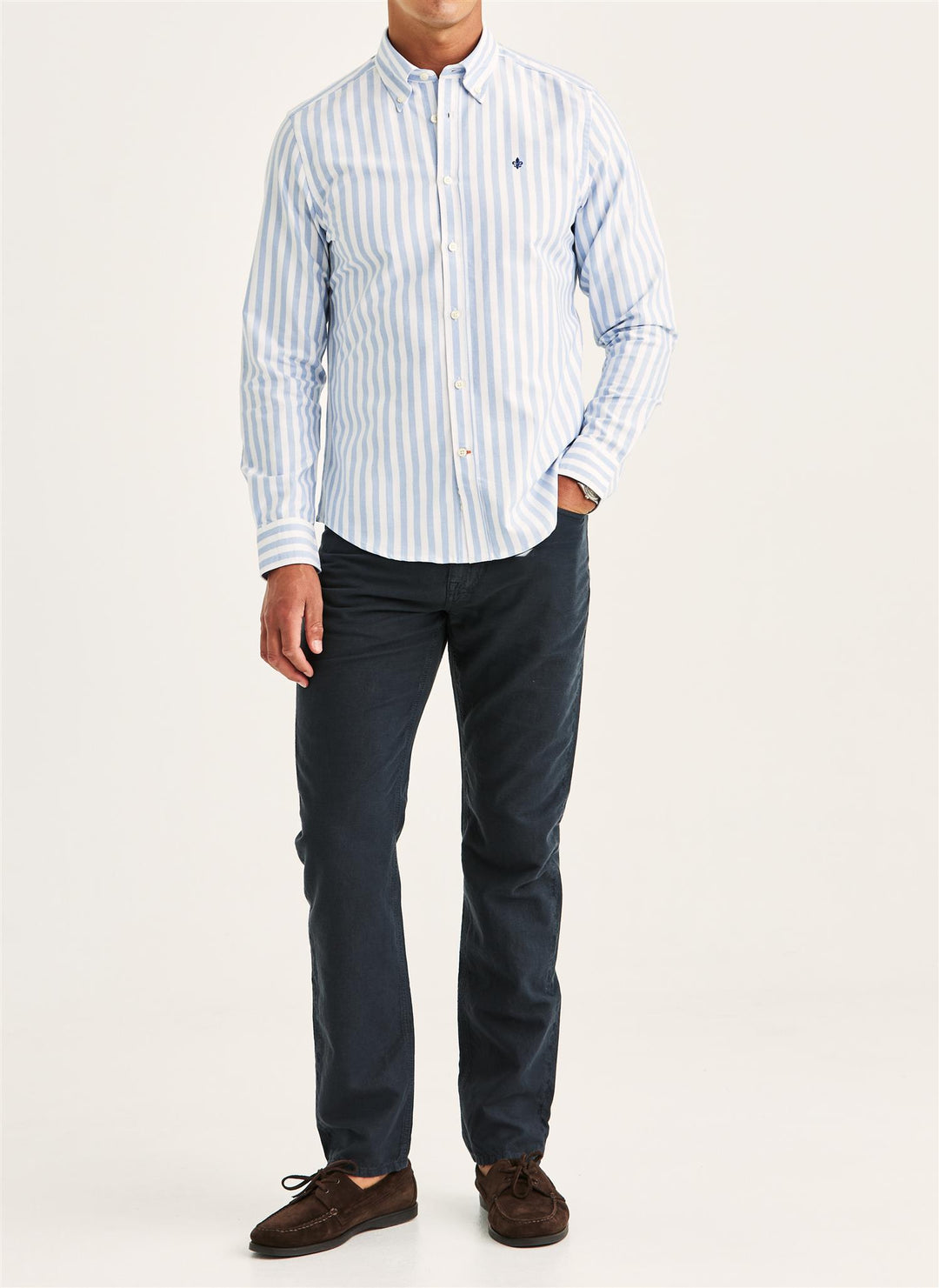 Douglas Oxford Stripe Shirt-Slim Fit  Light Blue