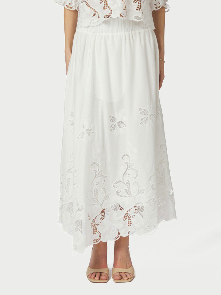 Yara Long Emb Skirt  White