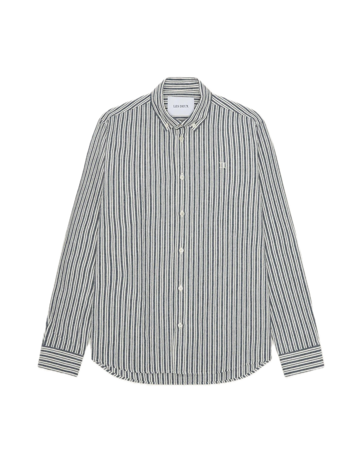 STRIPE COTTON LINEN SHIRT  Dark Denim Blue