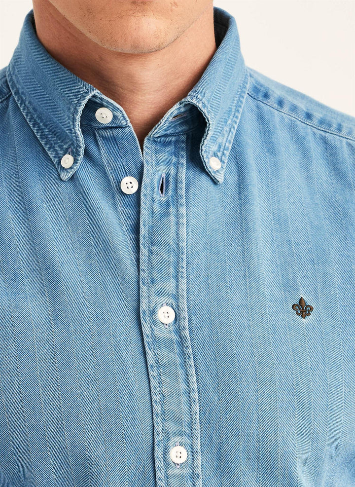 Indigo Herringbone Shirt-Slim Fit  Light Blue