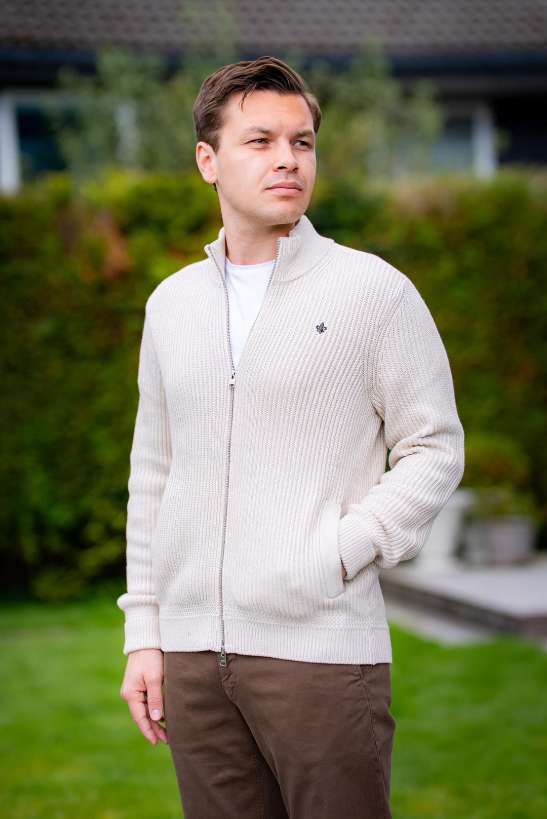 Duncan Zip Cardigan  Khaki
