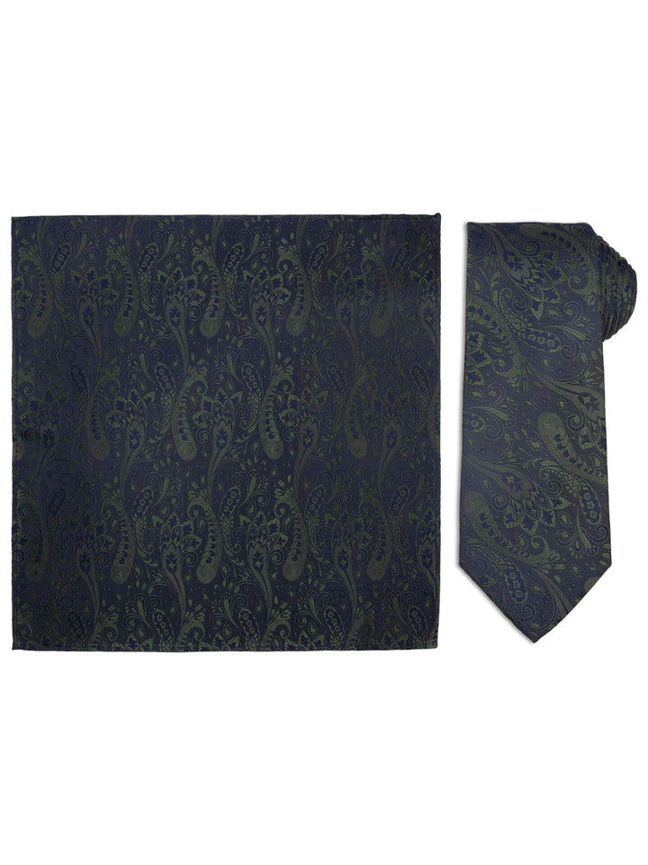 Santi silkeslips+lommetørkle paisley  Grønn
