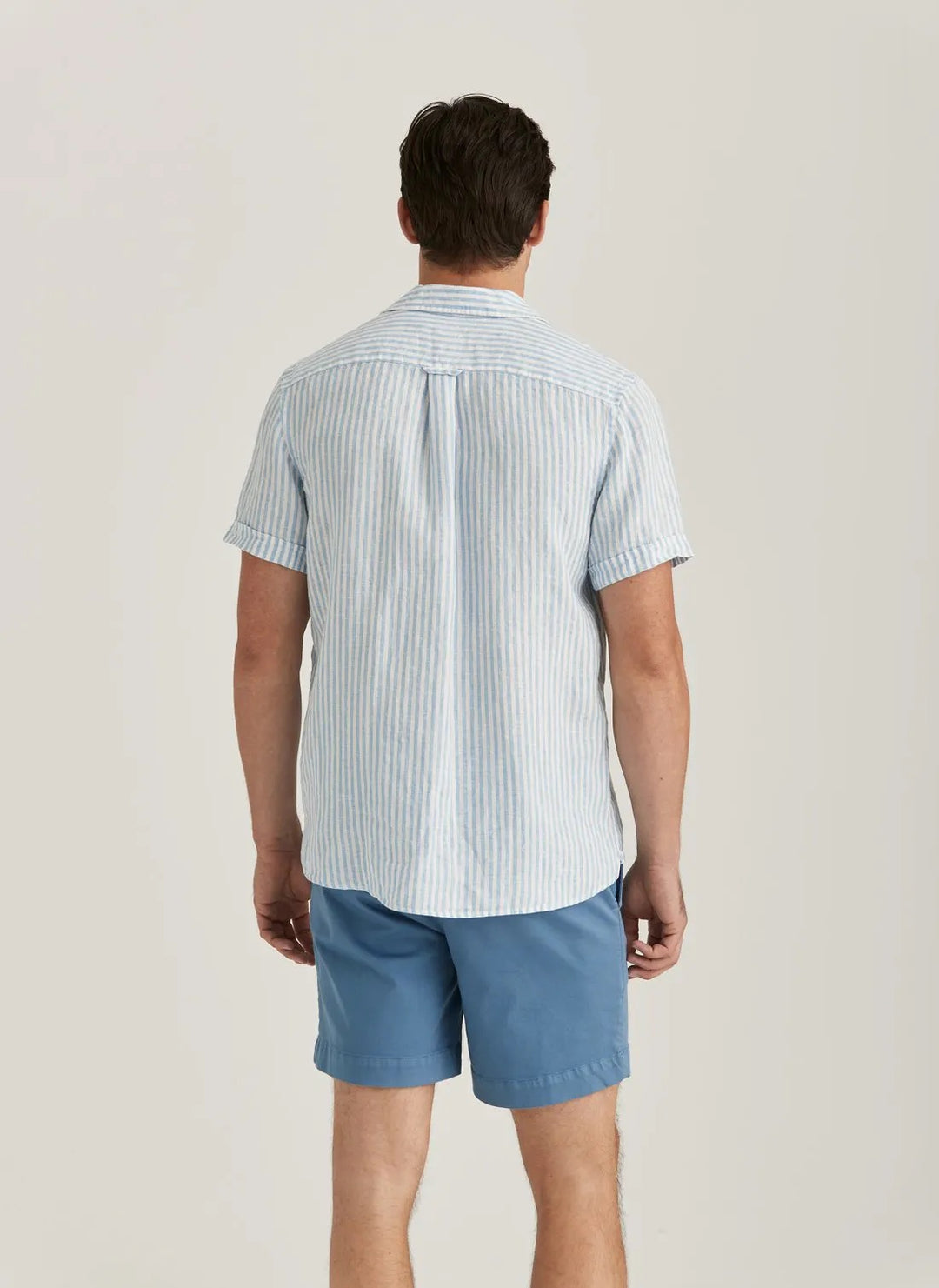 Short Sleeve Linen Shirt-Classic Fit  Blue
