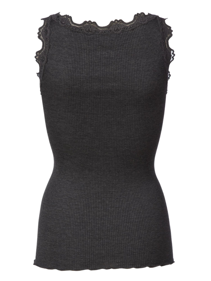 RWBabette SL U-neck Lace Top  Dark Grey Melange