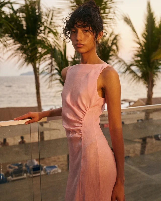 Shiny Sleeveless Dress  Dusty Pink