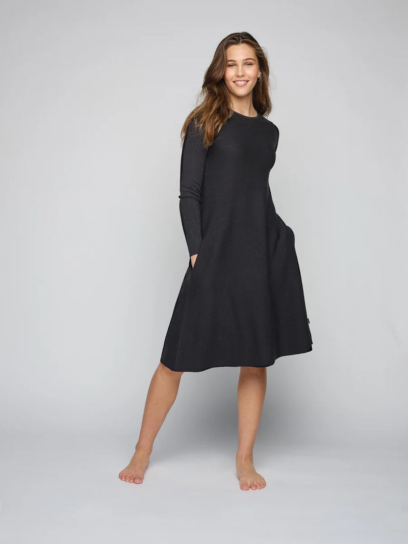 CECILIE LONG MERINO DRESS  Black
