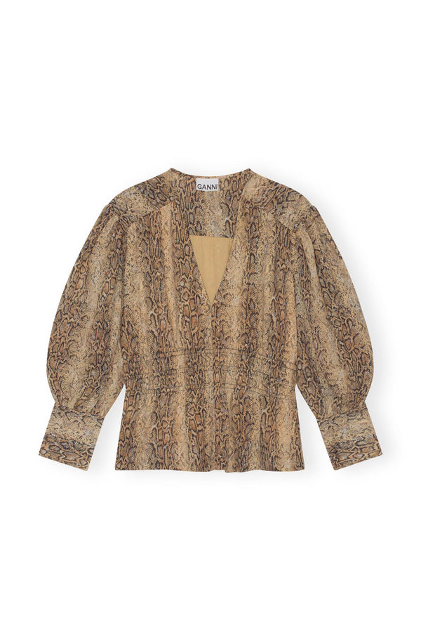 PRINTED LIGHT CREPE SMOCK BLOUSE  Snake Starfish