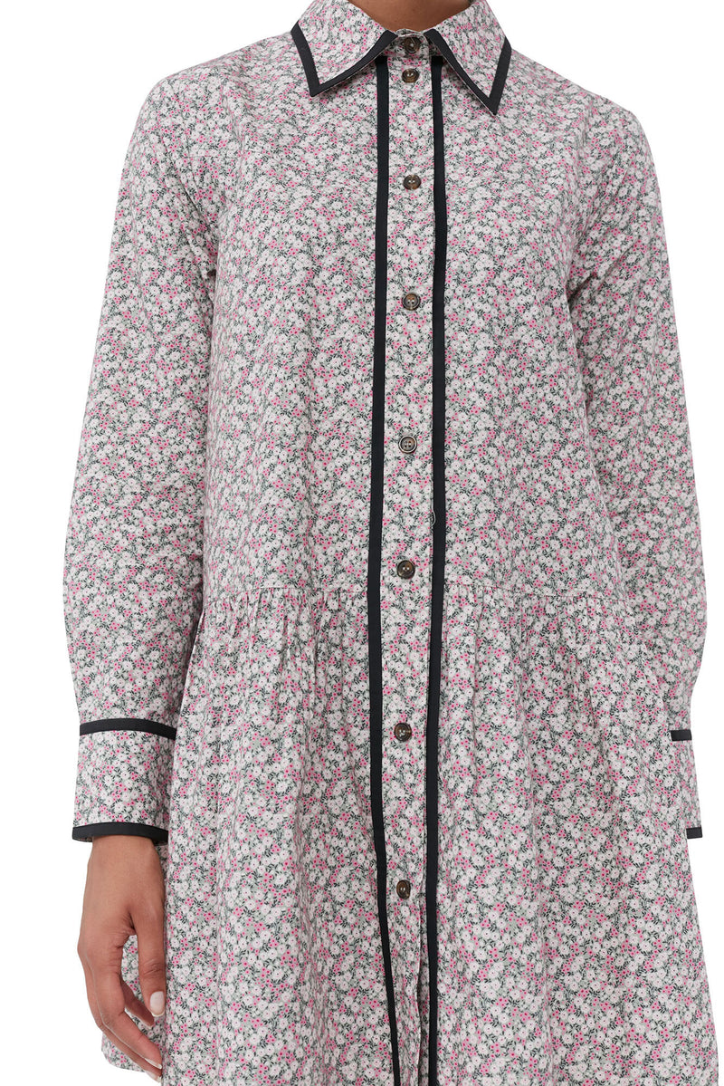 PRINTED COTTON MINI SHIRT DRESS  Frost Gray
