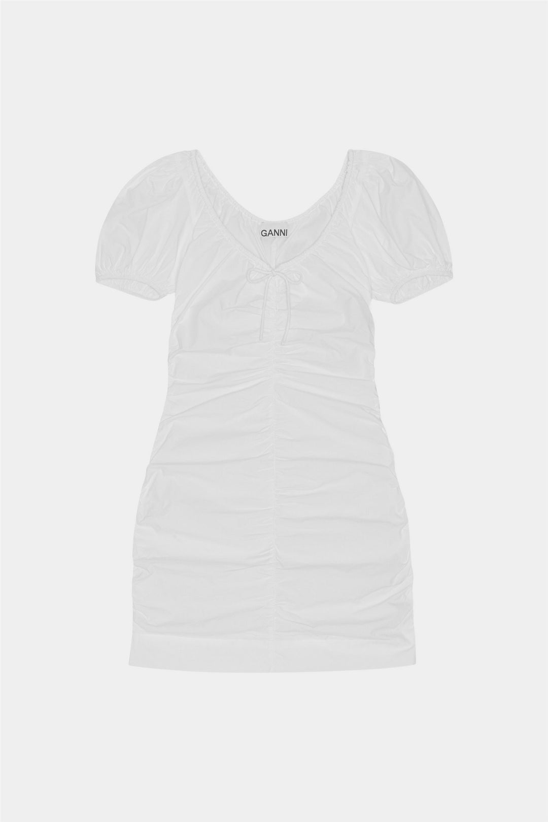COTTON POPLIN GATHERED U-NECK MINI DRESS  Bright White