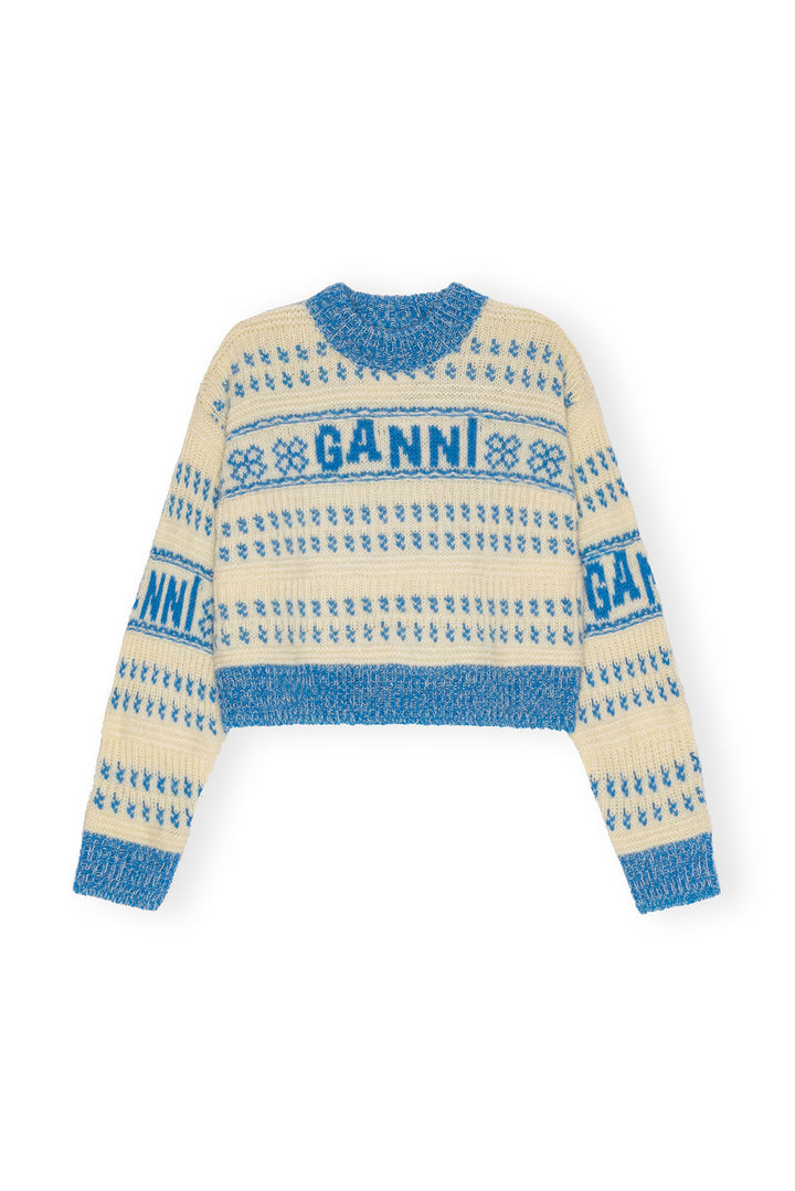 Graphic Lambswool Cropped O-neck  Strong Blue