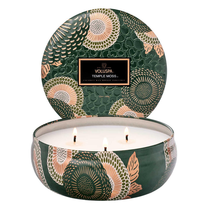 3-WICK TIN CANDLE 40T  Temple Moss