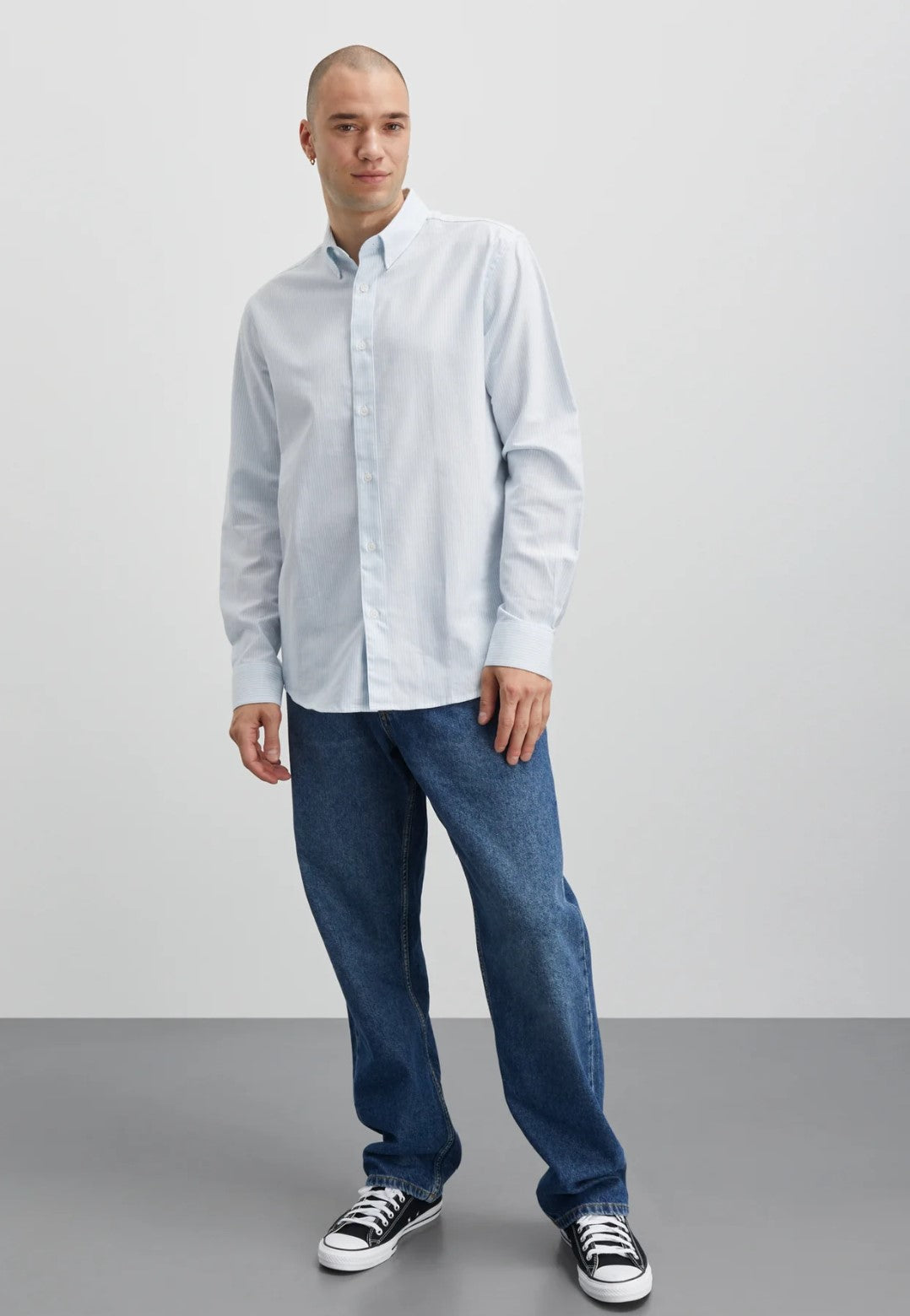 Cotton Oxford Sune Stripe Shirt BD  Dream Blue/White