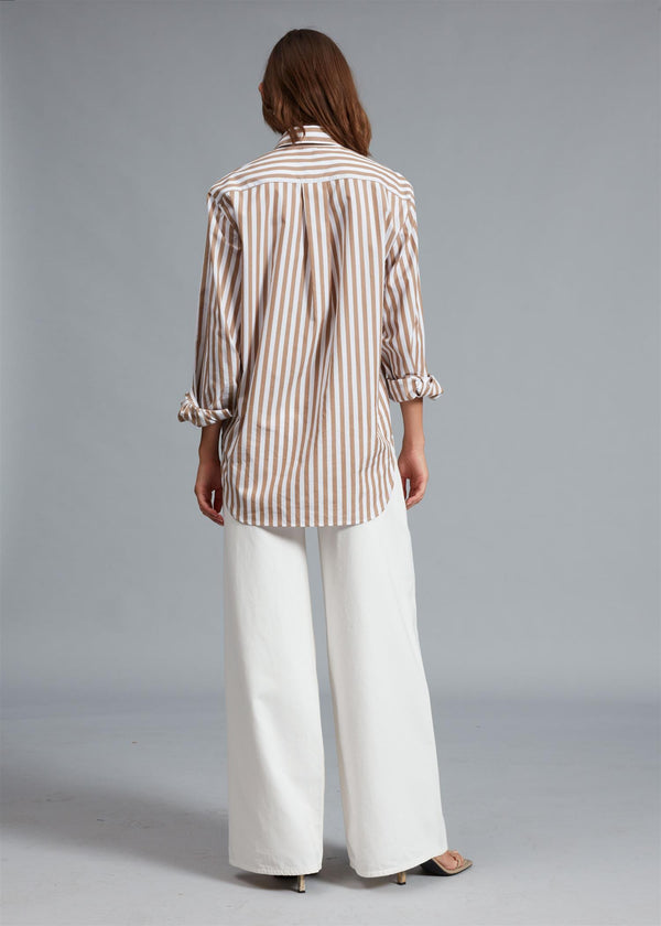 MAXINE BUTTON DOWN SHIRT  Brown Stripe