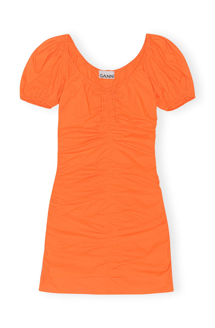 Cotton Poplin gathered u-neck mini dress  860 Vibrant Orange