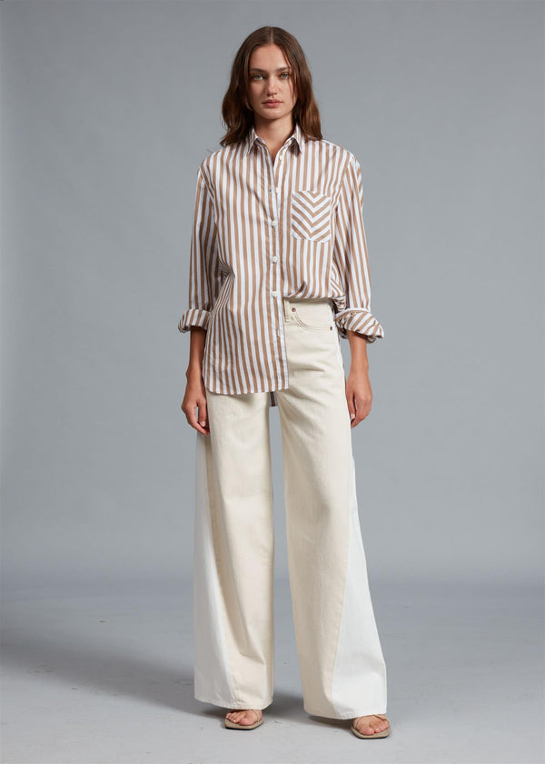 MAXINE BUTTON DOWN SHIRT  Brown Stripe