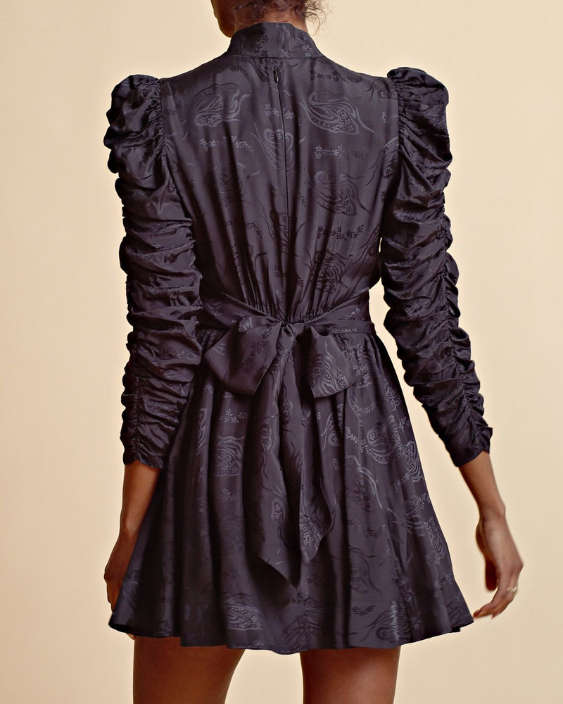 JAQUARD TIEBAND DRESS  099-Black