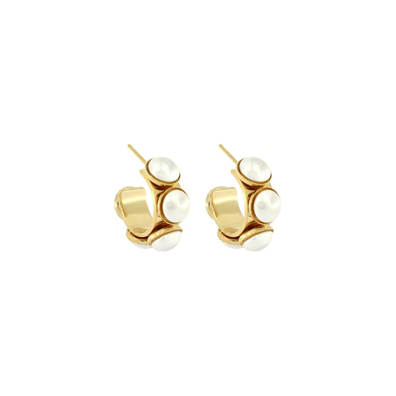 Small Pearl Hoops  Gold