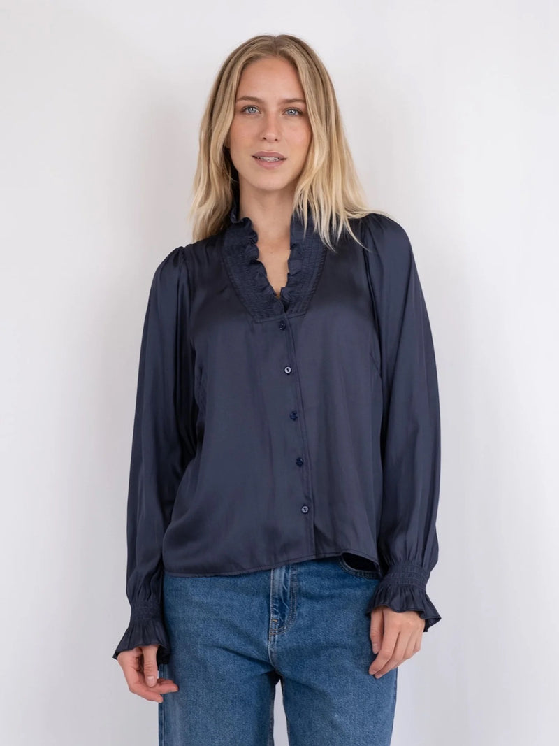 Brielle Satin Blouse  Midnight Blue