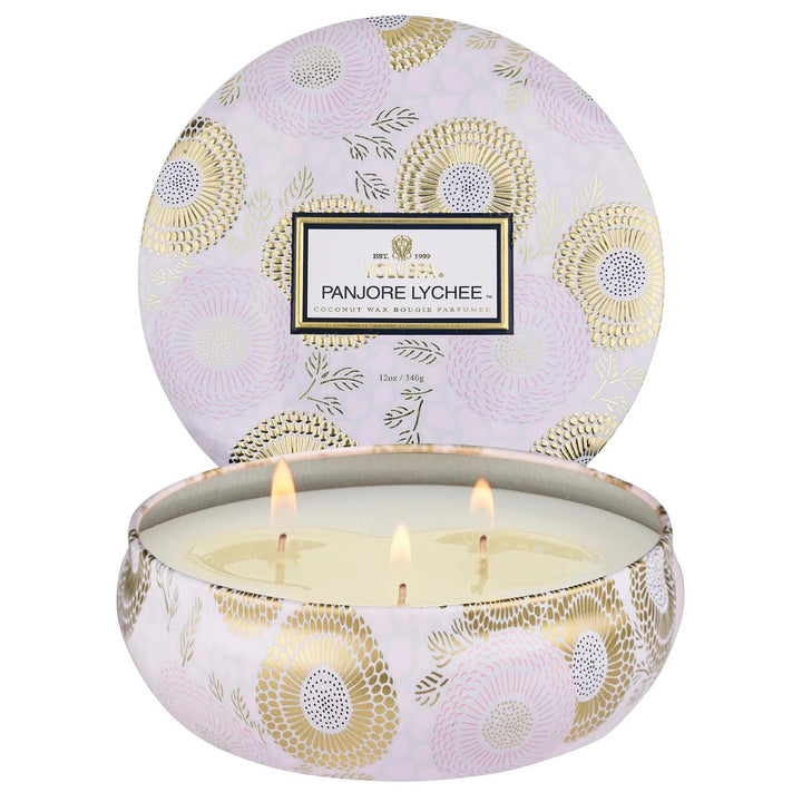 3-WICK TIN CANDLE 40T  Panjore Lychee
