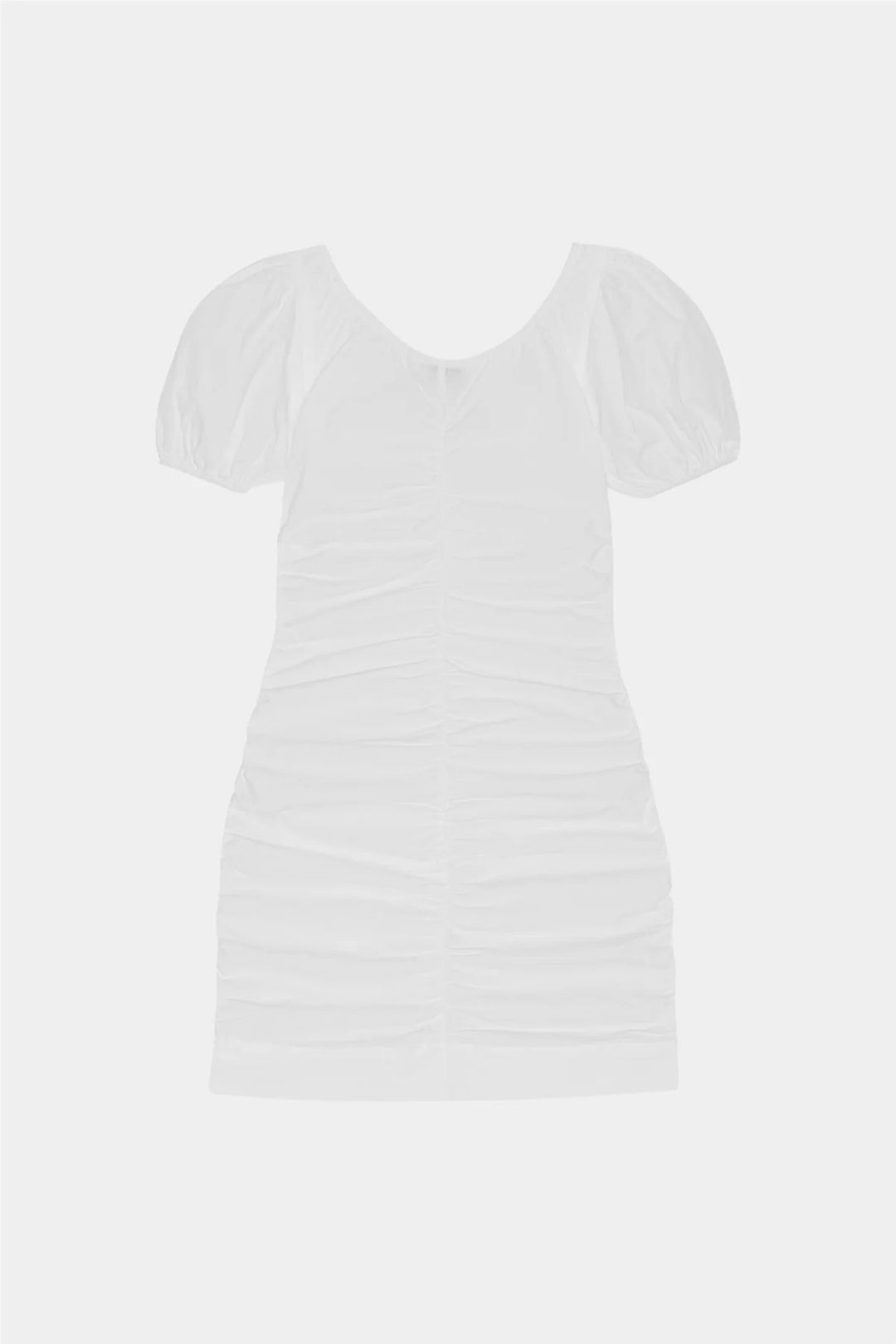 COTTON POPLIN GATHERED U-NECK MINI DRESS  Bright White