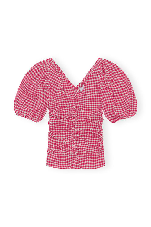 STRETCH SEERSUCKER GATHERED V-NECK BLOUSE  Love Potion