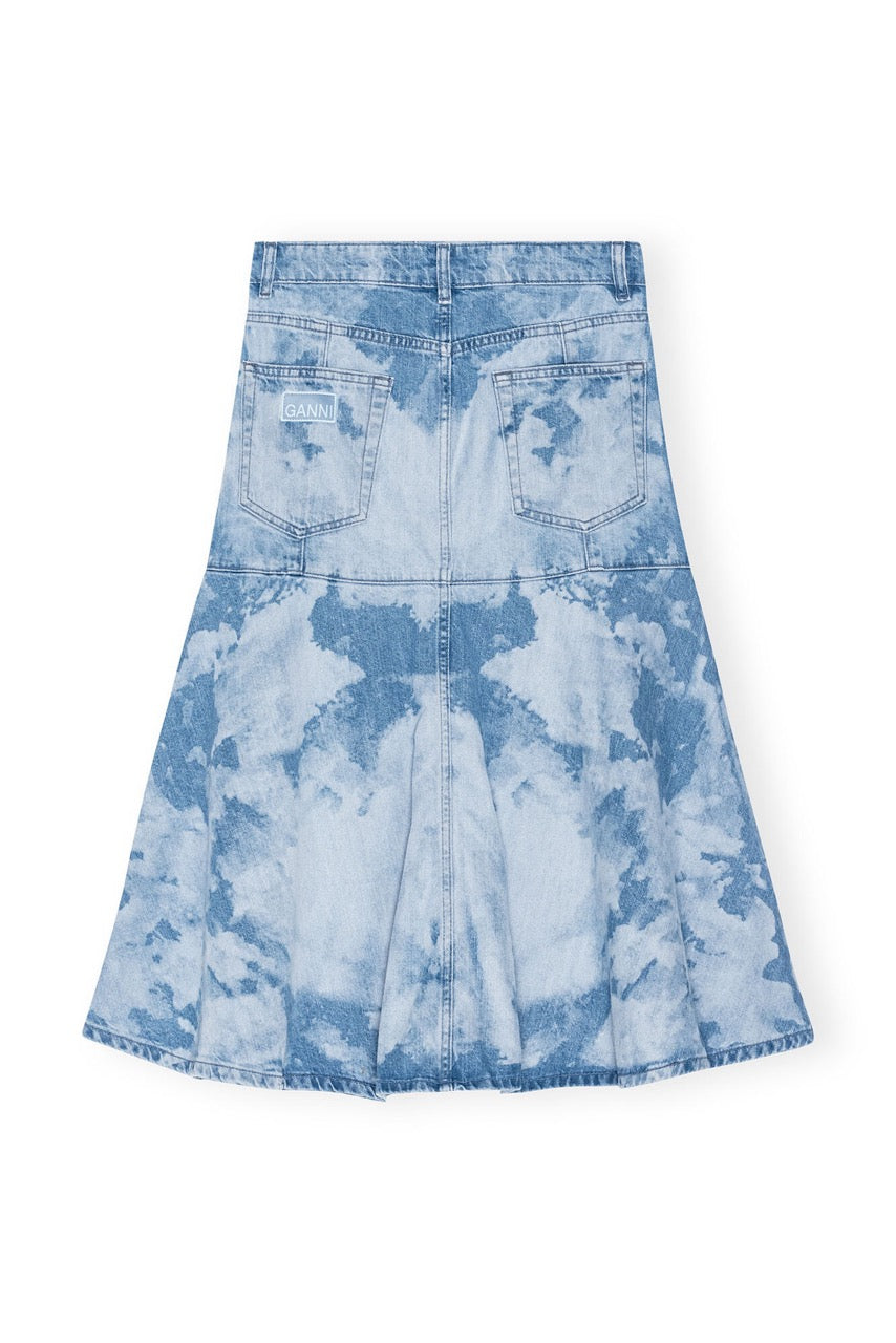 Bleach Denim Flounce Midi Skirt  Light Blue Stone