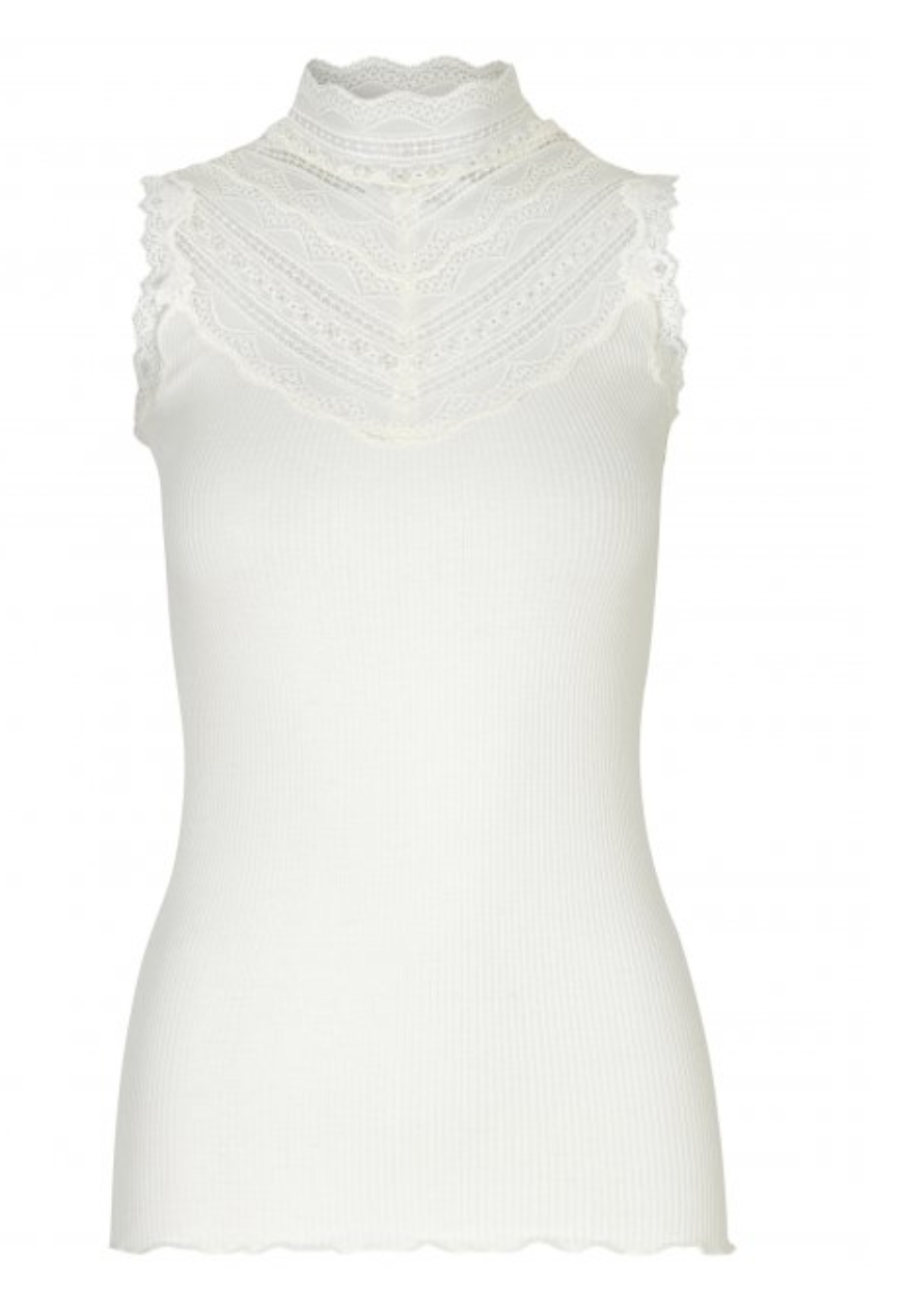 BENITA silk top w/lace  New White