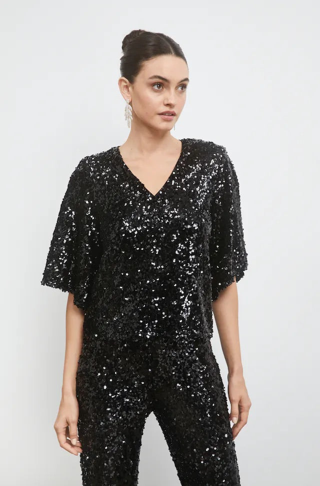 TONY SEQUIN TOP  Black